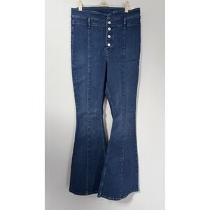 We‎ The Free People After Dark Mid Rise Flare Blue Denim Bell Bottom Size 31 NEW